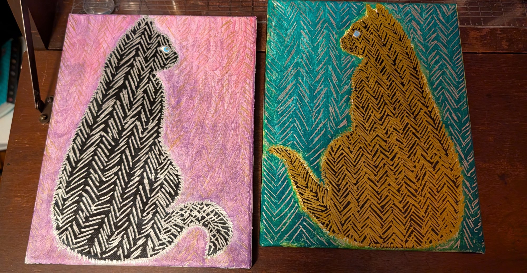 Umbreon mixed media canvas — acrylic and silver filigree on canvas